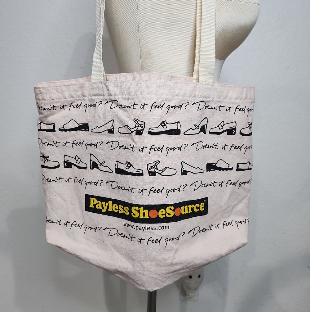 VTG Payless Light Pink Canvas Tote with Shoe Graphic